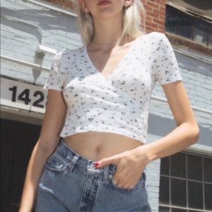 brandy melville thermal ribbed floral wrap top